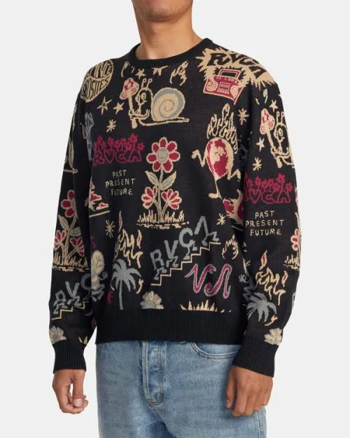 Rvca Scattered Sweater Pirate Black Men Sweaters