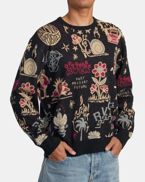Rvca Scattered Sweater Pirate Black Men Sweaters