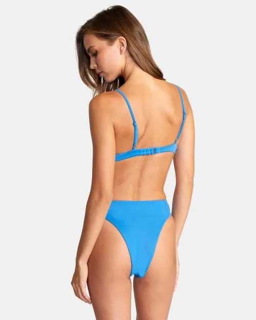 Rvca Solid High Rise Cheeky Bikini Bottoms Enamel Blue Women Bikini Bottoms