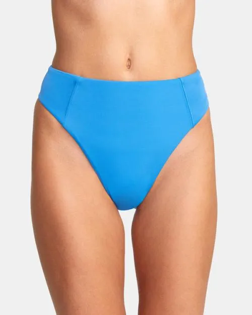 Rvca Solid High Rise Cheeky Bikini Bottoms Enamel Blue Women Bikini Bottoms