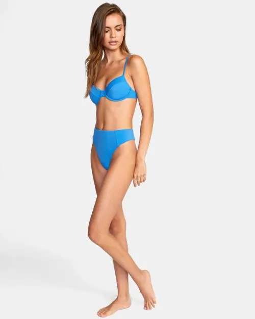Rvca Solid High Rise Cheeky Bikini Bottoms Enamel Blue Women Bikini Bottoms