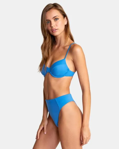 Rvca Solid High Rise Cheeky Bikini Bottoms Enamel Blue Women Bikini Bottoms