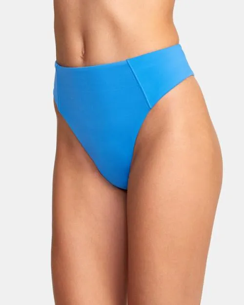 Rvca Solid High Rise Cheeky Bikini Bottoms Enamel Blue Women Bikini Bottoms