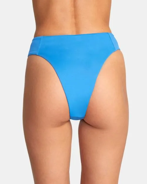 Rvca Solid High Rise Cheeky Bikini Bottoms Enamel Blue Women Bikini Bottoms