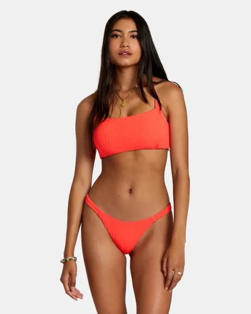 Rvca Solid Streak Crossback Bikini Top Neon Red Women Bikini Tops