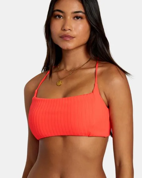 Rvca Solid Streak Crossback Bikini Top Neon Red Women Bikini Tops