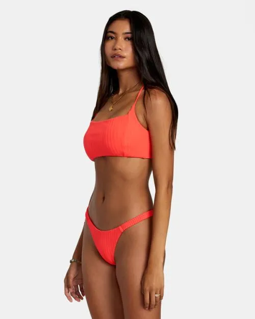 Rvca Solid Streak Crossback Bikini Top Neon Red Women Bikini Tops