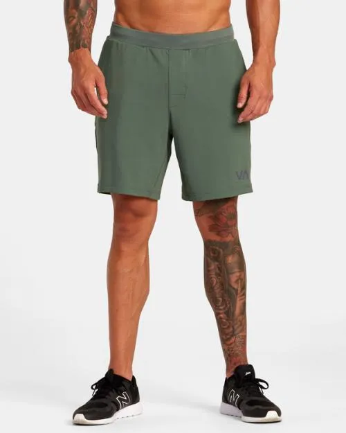 Rvca VA Sport Trainer Elastic Waist Shorts Dark Cactus Men Athletic Shorts