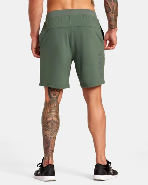 Rvca VA Sport Trainer Elastic Waist Shorts Dark Cactus Men Athletic Shorts