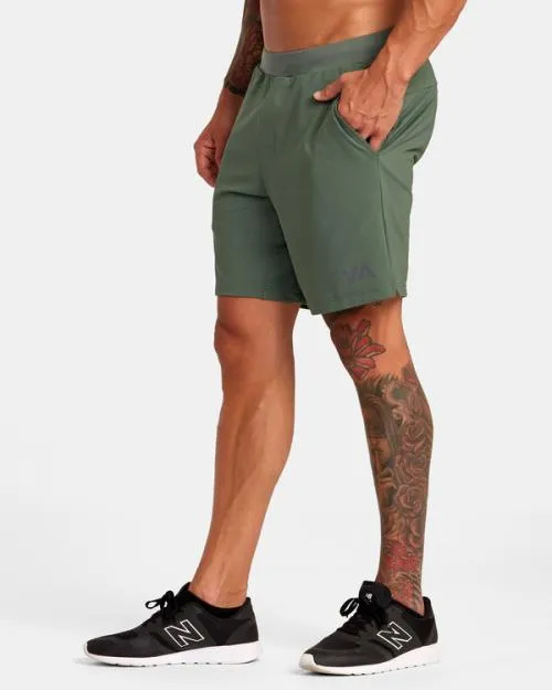Rvca VA Sport Trainer Elastic Waist Shorts Dark Cactus Men Athletic Shorts