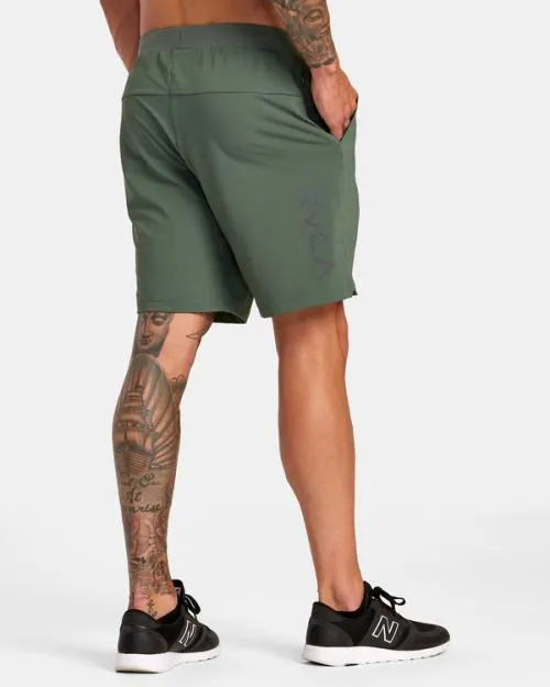 Rvca VA Sport Trainer Elastic Waist Shorts Dark Cactus Men Athletic Shorts