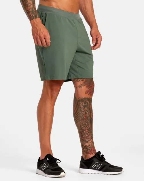Rvca VA Sport Trainer Elastic Waist Shorts Dark Cactus Men Athletic Shorts