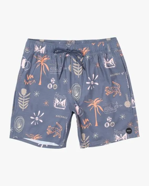 Rvca Wild Card Elastic Boardshorts 17034 Moody Blue Men Boardshorts