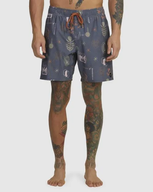 Rvca Wild Card Elastic Boardshorts 17034 Moody Blue Men Boardshorts