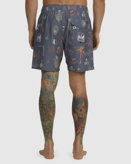 Rvca Wild Card Elastic Boardshorts 17034 Moody Blue Men Boardshorts
