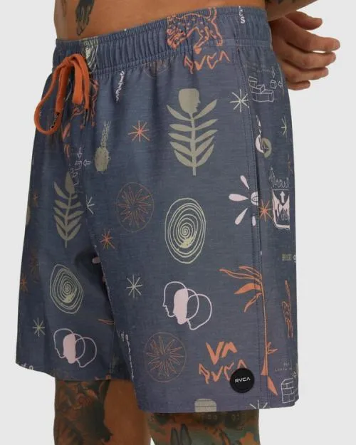 Rvca Wild Card Elastic Boardshorts 17034 Moody Blue Men Boardshorts