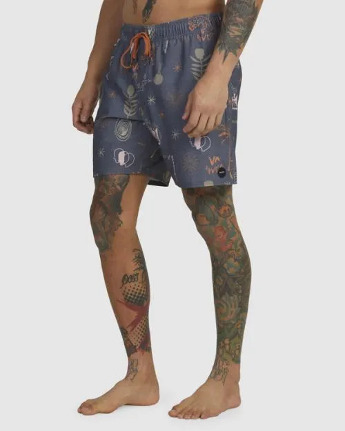 Rvca Wild Card Elastic Boardshorts 17034 Moody Blue Men Boardshorts