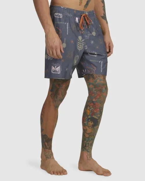 Rvca Wild Card Elastic Boardshorts 17034 Moody Blue Men Boardshorts