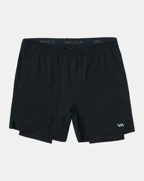 Rvca Yogger Train 2In1 Elastic Waist Workout Shorts 17034 Black Multi Men Athletic Shorts