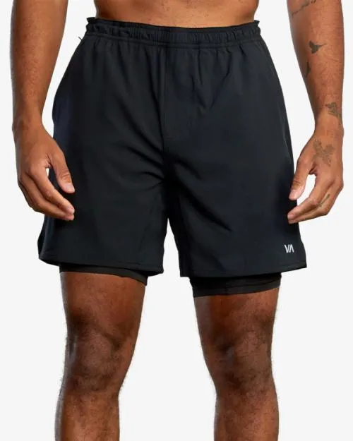 Rvca Yogger Train 2In1 Elastic Waist Workout Shorts 17034 Black Multi Men Athletic Shorts