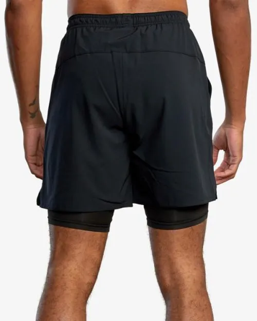 Rvca Yogger Train 2In1 Elastic Waist Workout Shorts 17034 Black Multi Men Athletic Shorts