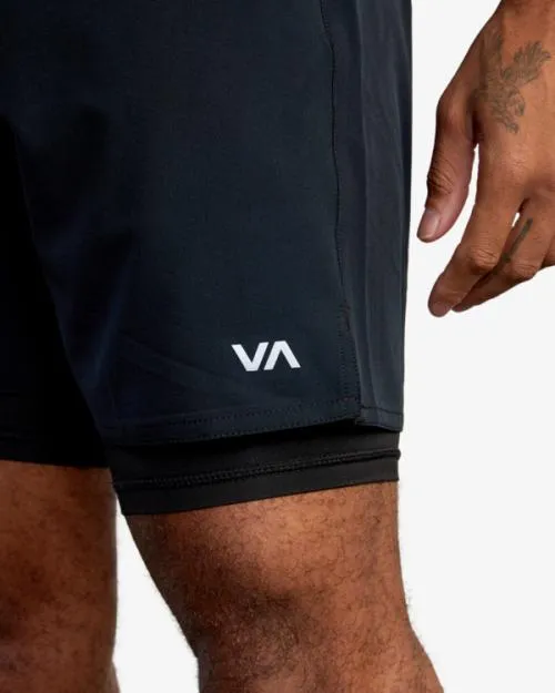 Rvca Yogger Train 2In1 Elastic Waist Workout Shorts 17034 Black Multi Men Athletic Shorts