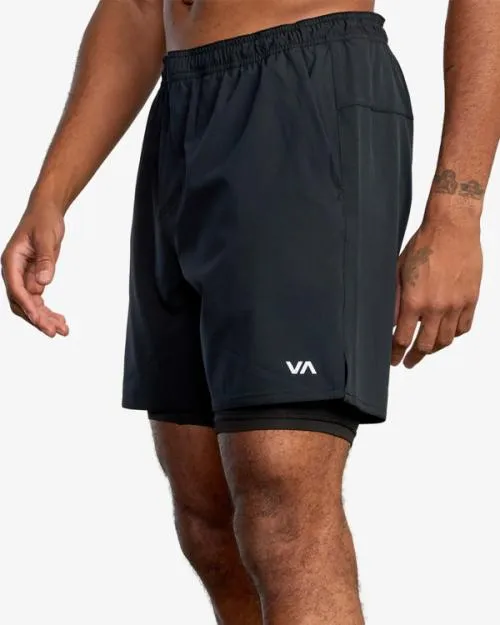 Rvca Yogger Train 2In1 Elastic Waist Workout Shorts 17034 Black Multi Men Athletic Shorts