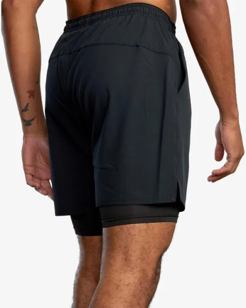 Rvca Yogger Train 2In1 Elastic Waist Workout Shorts 17034 Black Multi Men Athletic Shorts