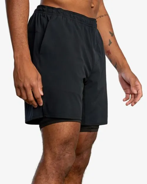 Rvca Yogger Train 2In1 Elastic Waist Workout Shorts 17034 Black Multi Men Athletic Shorts