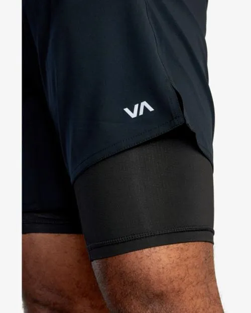 Rvca Yogger Train 2In1 Elastic Waist Workout Shorts 17034 Black Multi Men Athletic Shorts