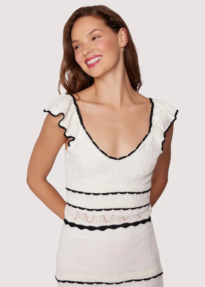 Scallop Crush Knit Top Creamblack Women Lost Wander Tops