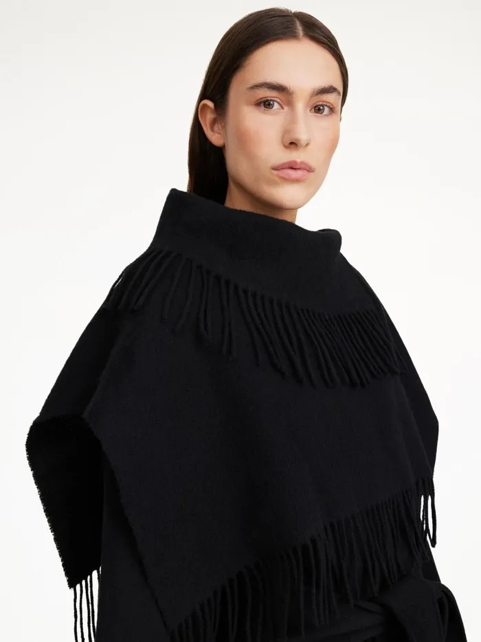 Scarves Women By Malene Birger Turtla Wool Fringe Bib Black