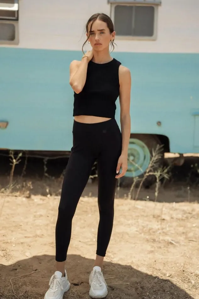 Selena Ribbed Tank In Black Black Women Bohme Tees and Tanks