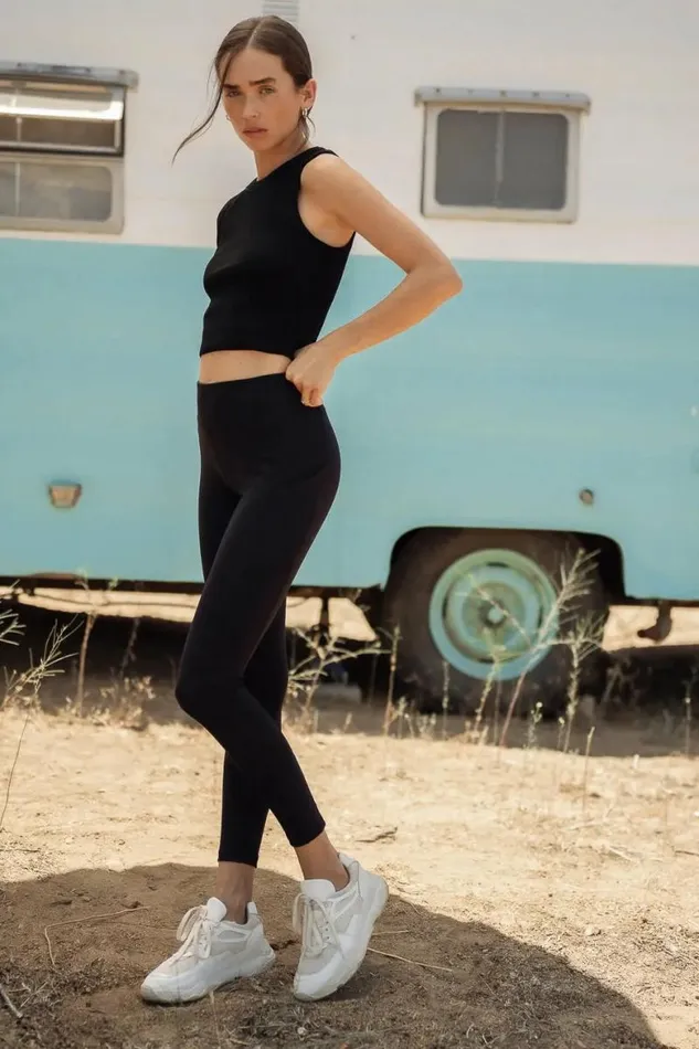 Selena Ribbed Tank In Black Black Women Bohme Tees and Tanks