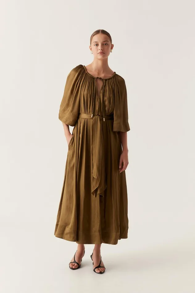 Seraphina Silk Midi Dress Deep Olive Women Aje Bridesmaid Dresses