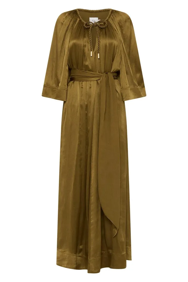 Seraphina Silk Midi Dress Deep Olive Women Aje Bridesmaid Dresses