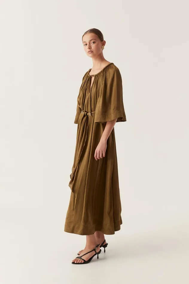 Seraphina Silk Midi Dress Deep Olive Women Aje Bridesmaid Dresses