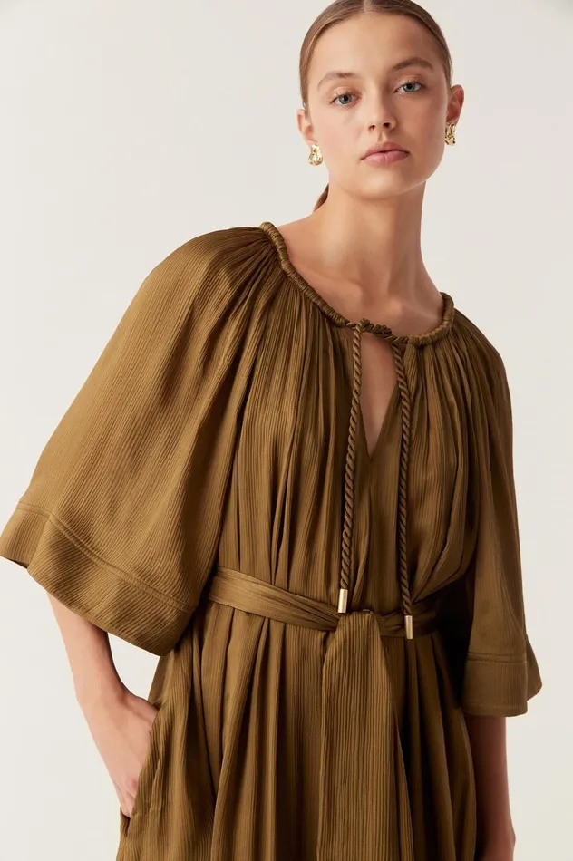 Seraphina Silk Midi Dress Deep Olive Women Aje Bridesmaid Dresses