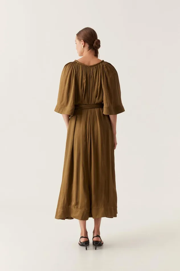 Seraphina Silk Midi Dress Deep Olive Women Aje Bridesmaid Dresses