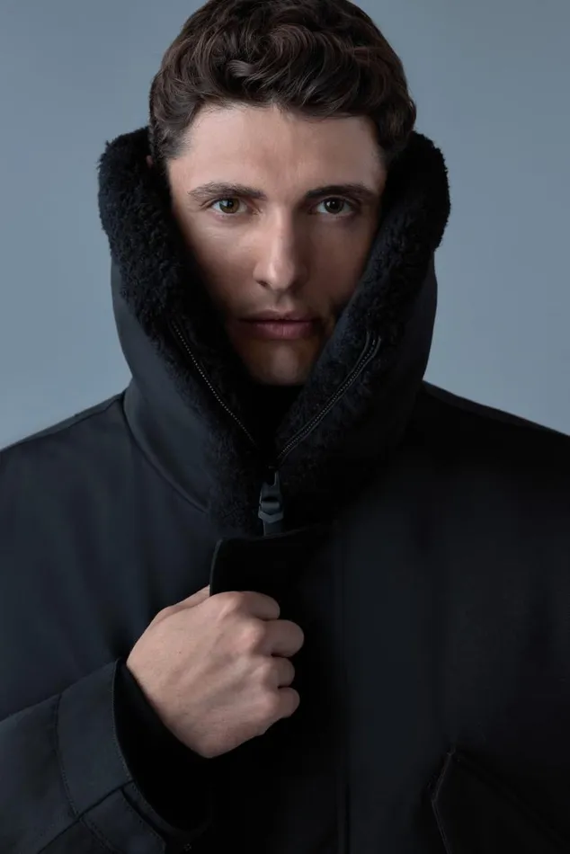 Shearling Jackets Men Mackage LEON Shearling Collar Down Parka Black Shearling Jackets Men Mackage LEON Shearling Collar Down Parka Black