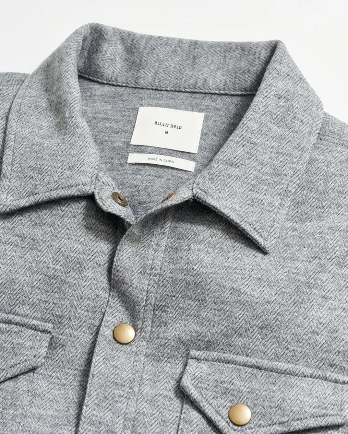 Shirting Men Billy Reid Herringbone Wool Shirt Jacket Medium Grey