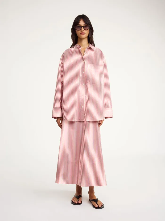 Shirts and Blouses Women By Malene Birger Derris Organic Cotton Shirt Red White Stripes
