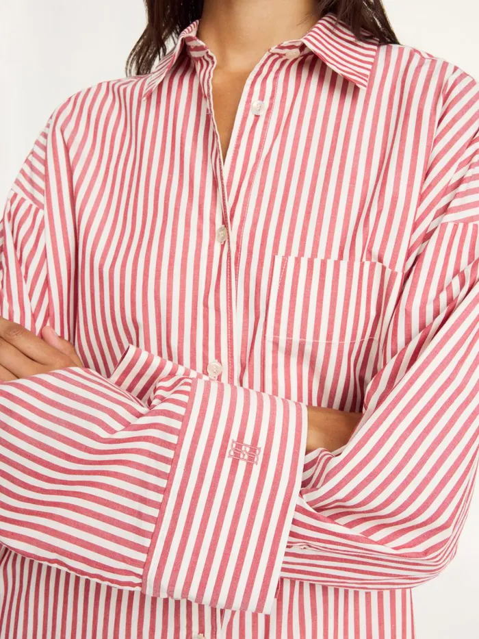 Shirts and Blouses Women By Malene Birger Derris Organic Cotton Shirt Red White Stripes Shirts and Blouses Women By Malene Birger Derris Organic Cotton Shirt Red White Stripes