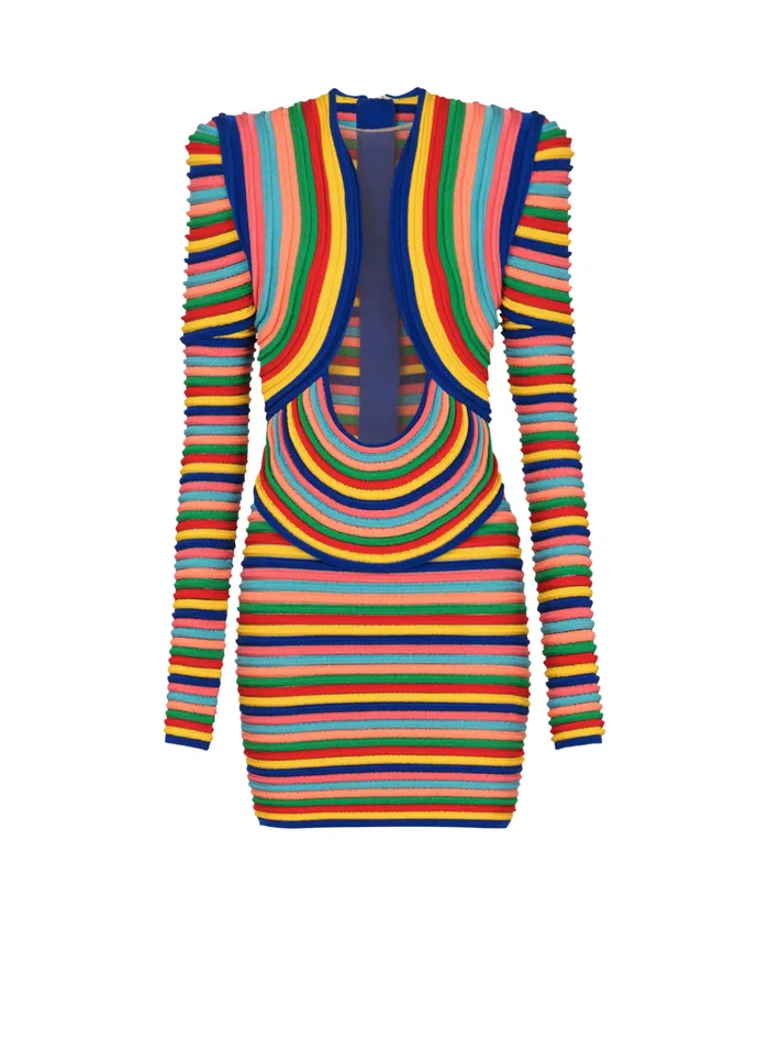 Short Dress In Multicoloured Rolled Knit Multicolor Women Balmain Dresses