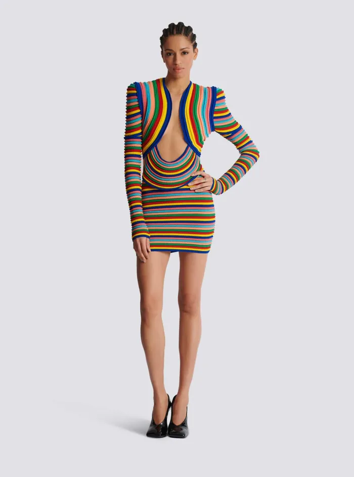 Short Dress In Multicoloured Rolled Knit Multicolor Women Balmain Dresses