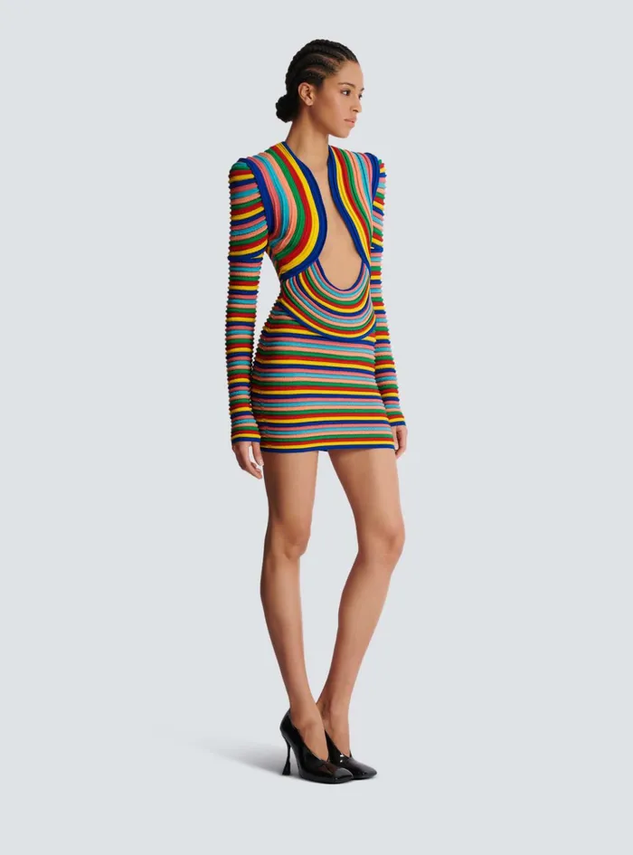 Short Dress In Multicoloured Rolled Knit Multicolor Women Balmain Dresses