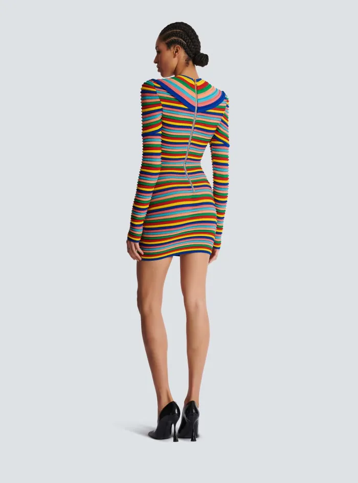 Short Dress In Multicoloured Rolled Knit Multicolor Women Balmain Dresses