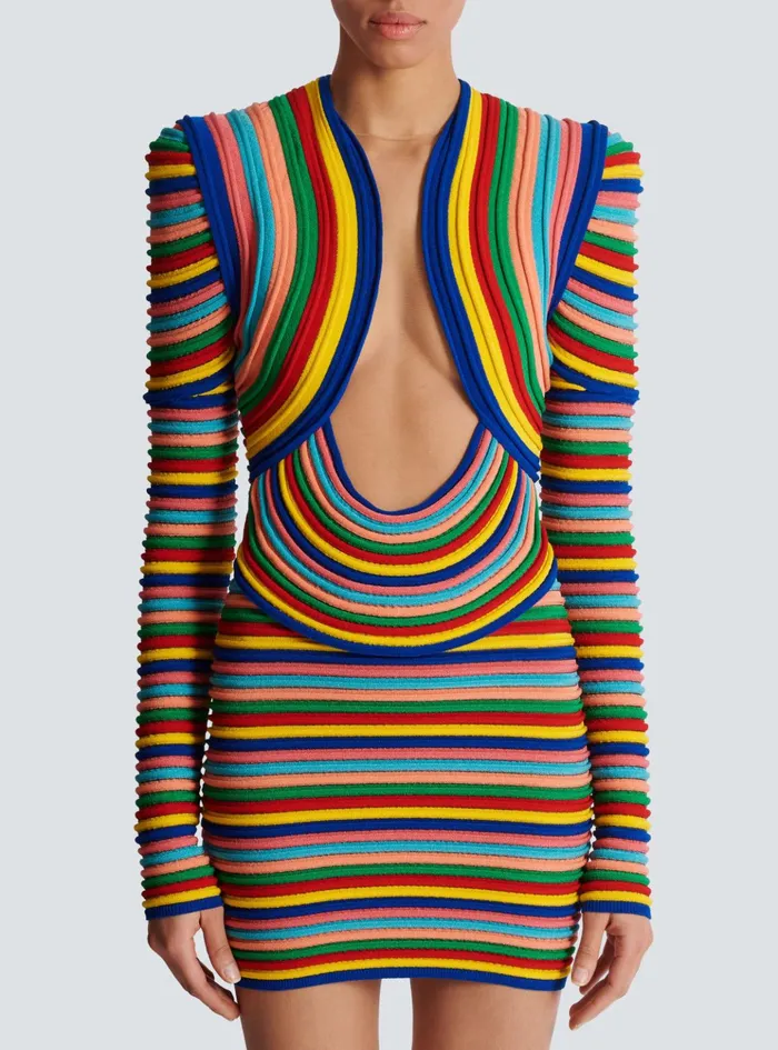Short Dress In Multicoloured Rolled Knit Multicolor Women Balmain Dresses