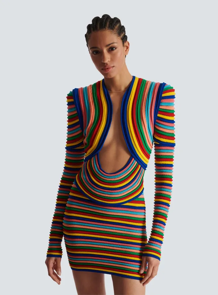 Short Dress In Multicoloured Rolled Knit Multicolor Women Balmain Dresses