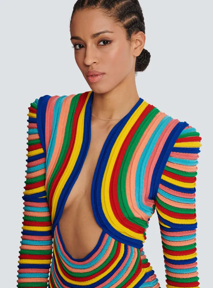 Short Dress In Multicoloured Rolled Knit Multicolor Women Balmain Dresses
